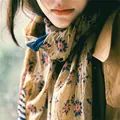 Vintage Maillard style floral print silk scarf lightweight autumn shawl for women - 180cm / Forest Floral Style