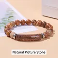 Natural picture jasper beaded bracelet featuring a unique landscape pattern rectangular bead - 8mm Beads 10*39mm Tube / Picture Jasper