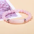 Natural rose quartz bead bracelet with a central bridge stone and silver accents - 8mm Beads 10*39mm Tube / Natural Rose Quartz