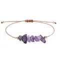 Bohemian braided wax thread bracelet with irregular purple amethyst raw stones. - Purple Crystal