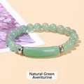 Natural Green Aventurine beaded bracelet with a central curved bar for women - 8mm Beads 10*39mm Tube / Natural Green Aventurine