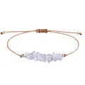 Bohemian handmade woven wax cord bracelet with irregular clear quartz stones and gold beads. - White Crystal