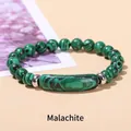 Natural green malachite beaded bracelet with central tube charm and silver spacers - 8mm Beads 10*39mm Tube / Malachite