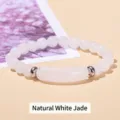 Elegant natural white jade beaded bracelet featuring a smooth curved bar stone element - 8mm Beads 10*39mm Tube / Natural White Jade
