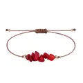 Handmade bohemian style woven wax cord bracelet featuring vibrant irregular red stones - Red Coral