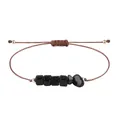 Bohemian handmade wax cord bracelet with irregular black natural stones and gold beads. - Black Agate
