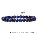 Blue tiger eye stone bead bracelet with 6mm beads and 19cm circle length for men and women - Lapis Tiger Eye