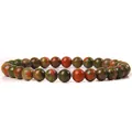 Natural unakite stone beaded bracelet featuring 6mm round green and pink jasper beads - Unakite