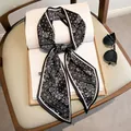 Elegant minimalist black and white paisley pattern long silk twilly scarf for women - Large Oblique Paisley Triangle - Black