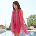 Elegant lightweight pink chiffon shawl for summer sun protection and outdoor pool styling - Long (140-180cm) / Rose Red
