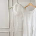 Elegant white sheer breathable faux silk scarf with fringe detail for sun protection - 180cm / Off White