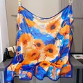 Gran pañuelo cuadrado de seda con estampado de pintura al óleo de girasoles azules y naranjas - Estampado de Girasol (Tipo de flor-6#)