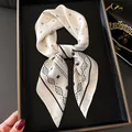 Elegant white silk square scarf with black floral print and patterns. - Paisley Four-Dot Border 70cm Scarf / Off White