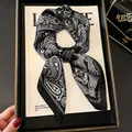 Elegant black and white paisley silk scarf for women 70cm square bandana neckerchief - Sunflower Paisley 70cm Scarf / Black