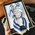 Elegant blue and white silk square scarf with luxury geometric pattern for women's fashion - 70x70cm / Blue White Nautical Compass