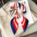 Elegant silk square scarf with red and navy blue belt pattern for women's neck decor - 70x70cm / Red Blue Nautical Compass