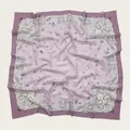 Elegant purple floral square scarf with paisley border and laser-cut wavy edges - 110X110CM / Purple Paisley Floral (Bo110cm-37#)