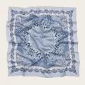 Elegant light blue floral print square headscarf with wavy scalloped edges for women - 110X110CM / Light Blue Floral (Bo110cm-38#)