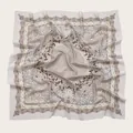 Floral print square headscarf with wave cut edges in elegant taupe Bali yarn. - 110X110CM / Purple-Gray Vintage Floral (Bo110cm-39#)