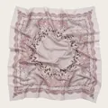 Floral print square hijab scarf with elegant scalloped edges in dusty rose pink. - 110X110CM / Light Pink Ethnic Style (Bo110cm-40#)