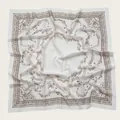 Elegant floral print square scarf in breathable Bali yarn with unique wavy edges - 110X110CM / Rice White & Reddish Brown Floral (41#)