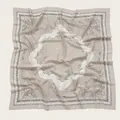 Elegant floral print square hijab in beige voile with decorative border and wavy edges - 110X110CM / Beige Taupe Vintage Floral (42#)