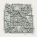 Elegant sage green floral print square Bali yarn scarf for women fashion headscarf - 110X110CM / Grey Green & Cream Floral (45#)