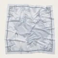 Elegant white square voile scarf featuring blue floral print and geometric pattern details - 110X110CM / White & Grey Blue Floral (47#)