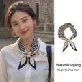 Elegant houndstooth silk scarf with magnetic buckle and pearl detailing for neck decoration - 8#- Houndstooth
