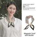 Elegant striped silk scarf with a pearl magnetic buckle for a sophisticated neck accessory. - 1#-White Stripes