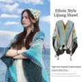 Bohemian ethnic style knitted shawl cloak with tassel detail for women travel outfit - Tops / 140x100CM / Blue Brown Green