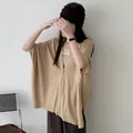 Elegant loose-fit khaki knit cardigan shawl cover-up for a stylish summer look - Tops / 130x90cm / Khaki