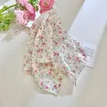 Elegant cotton linen floral square neck scarf with pink and purple flower pattern - 58x58cm / White Floral