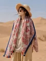 Bohemian red and blue paisley patterned cotton linen shawl scarf with tassels - 180cm / Red and Blue Paisley