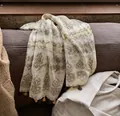 Cotton linen scarf with vintage geometric patterns and tassels in beige - 180cm / Light Color Geometric