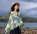 Bohemian cotton linen beach shawl scarf with tropical palm leaf print for sun protection - 180cm / Tropical Island