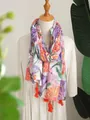 Bohemian ethnic floral print scarf with bright orange tassels sun protection beach shawl - 180cm / Colorful Flowers
