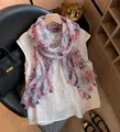 Floral print lightweight cotton linen summer scarf with colorful tassels for women - 180cm / Pink Purple Floral