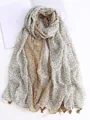 Floral print cotton linen scarf with tassels for women, spring summer lightweight shawl - 180cm / Khaki Beige Floral