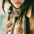 Lightweight vintage floral summer scarf for women in elegant mustard yellow finish - 180cm / Forest Floral Style