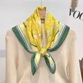 Elegant yellow and green floral silk scarf square neckerchief stylish fashion accessory - Peony Garden - Yellow Green Edge