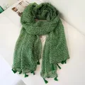 Elegant green floral print summer thin shawl scarf with tassels for women's sun protection - 180cm / Fresh Green Small Flower