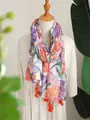 Floral print summer shawl for women with orange tassels, lightweight sun protection scarf - 180cm / Multicolor Flower