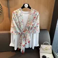 Elegant lightweight floral print shawl scarf for women, perfect for summer office sun protection - 180cm / Smudge Plum Blossom