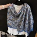 Elegant vintage floral print blue scarf shawl with soft texture for women autumn fashion - 180cm / Antique Blue Floral