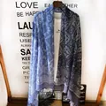 Lightweight blue and grey paisley printed shawl scarf for summer sun protection and office - 180cm / Contrast Paisley
