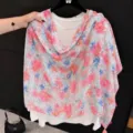 Elegant floral print lightweight shawl scarf for early autumn fashion, soft and versatile. - 180cm / Pink Monet Garden