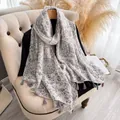 Vintage floral print lightweight scarf shawl with elegant tassels in muted Maillard tones - 180cm / Elegant Cloud Pattern