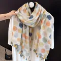 Lightweight Maillard polka dot printed scarf shawl with tassels for women - 180cm / Watercolor Polka Dots