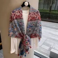 Ethnic paisley floral print shawl scarf with colorful tassels for summer sun protection - 180cm / Blue Multicolor